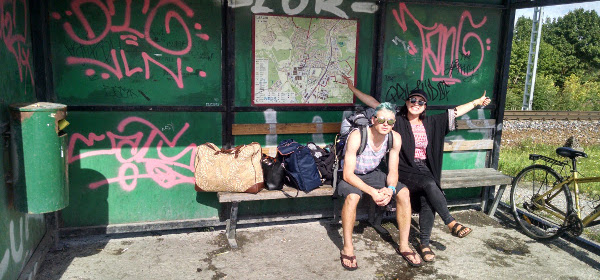 At bus stop with Mairi